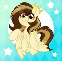 Size: 2450x2442 | Tagged: safe, artist:ninnydraws, derpibooru import, oc, oc:prince whateverer, unofficial characters only, pegasus, pony, abstract background, crown, flying, grin, image, jewelry, jpeg, looking at you, male, regalia, smiling, solo