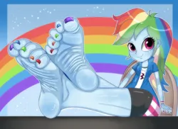 Size: 3700x2700 | Tagged: suggestive, artist:virtualfairy, derpibooru import, rainbow dash, equestria girls, feet, fetish, foot fetish, image, jpeg, nail polish, rainbow nail polish