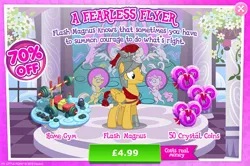 Size: 1961x1300 | Tagged: safe, derpibooru import, official, flash magnus, pegasus, pony, advertisement, armor, costs real money, english, folded wings, gameloft, helmet, image, jpeg, male, mobile game, my little pony: magic princess, numbers, sale, solo, solo focus, stallion, text, water bottle, weights, wings