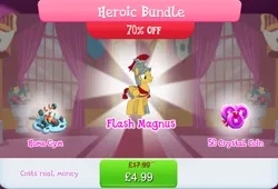 Size: 1269x861 | Tagged: safe, derpibooru import, official, flash magnus, pegasus, pony, armor, bundle, costs real money, english, folded wings, gameloft, helmet, image, jpeg, male, mobile game, my little pony: magic princess, numbers, sale, solo, solo focus, stallion, text, water bottle, weights, wings