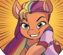 Size: 313x276 | Tagged: safe, derpibooru import, idw, izzy moonbow, sunny starscout, earth pony, pony, spoiler:comic, spoiler:g5comic, spoiler:g5comic10, g5, hoof on face, image, jpeg, offscreen character