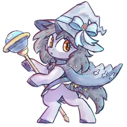 Size: 1872x1863 | Tagged: safe, artist:rivibaes, derpibooru import, oc, oc:rivibaes, pony, unicorn, cape, clothes, female, filly, hat, image, png, skirt, staff, standing on two hooves, witch hat