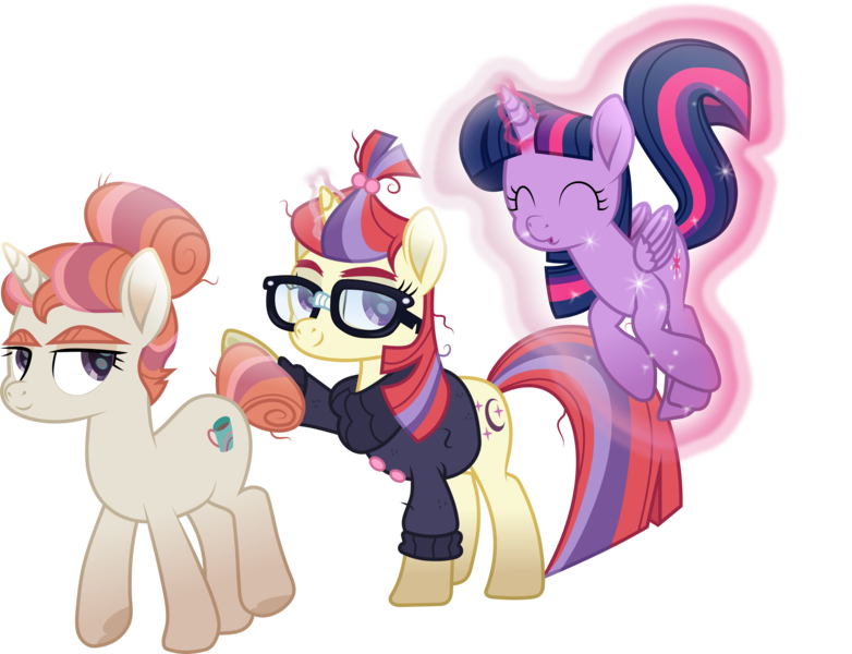 Size: 5832x4476 | Tagged: safe, artist:lincolnbrewsterfan, derpibooru import, moondancer, moondancer's sister, morning roast, nightmare moon, twilight sparkle, twilight sparkle (alicorn), alicorn, amending fences, .svg available, ^^, absurd resolution, adorable face, bushy brows, button, c:, clothes, coffee cup, coffee mug, cup, curly mane, curly tail, cute, cute face, cuteness overload, daaaaaaaaaaaw, dancerbetes, description is relevant, excited, excitement, eyes closed, female, folded wings, forelock, glasses, glow, glowing horn, hair beads, hair bun, happiness, happy, happy ending, headcanon, headcanon in the description, hoof heart, horn, image, inkscape, kissy face, levitation, lidded eyes, looking back, looking up, magic, magic aura, messy hair, messy mane, messy tail, moon, moonabetes, movie accurate, mug, multicolored mane, multicolored tail, png, purple eyes, pursed lips, raised hoof, self-levitation, siblings, simple background, sisters, smiling, sparkles, stars, striped mane, striped tail, strut, sweater, sweet dreams fuel, tail, tail bun, telekinesis, thick eyebrows, transparent background, trio, trio female, trotting, twiabetes, underhoof, vector, walking, weapons-grade cute, whistling, windswept tail, wings