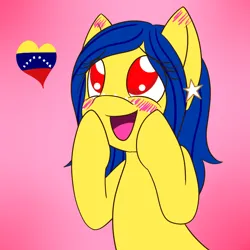 Size: 1000x1000 | Tagged: safe, artist:ask-ponyvenezuela, derpibooru import, oc, oc:venezuela, ponified, unofficial characters only, pony, gradient background, happy, image, jpeg, nation ponies, solo, venezuela