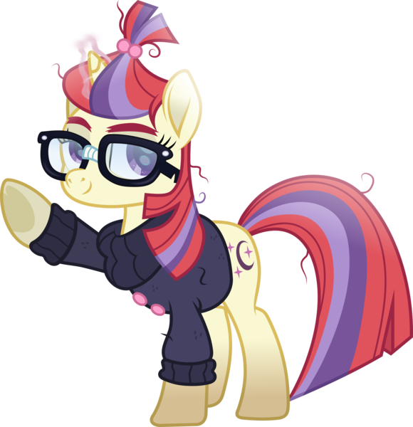 Size: 3620x3747 | Tagged: safe, artist:lincolnbrewsterfan, derpibooru import, part of a set, moondancer, pony, unicorn, amending fences, .svg available, bushy brows, button, clothes, cute, dancerbetes, derpibooru exclusive, glasses, glow, glowing horn, hair beads, happy, horn, image, inkscape, lidded eyes, looking back, looking up, magic, magic aura, messy hair, messy mane, messy tail, moon, movie accurate, multicolored mane, multicolored tail, part of a series, png, purple eyes, raised hoof, simple background, smiling, stars, striped mane, striped tail, sweater, tail, thick eyebrows, transparent background, vector
