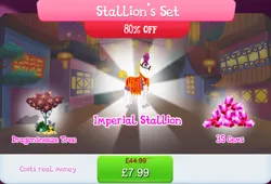 Size: 1266x860 | Tagged: safe, derpibooru import, official, unnamed character, unnamed pony, earth pony, pony, bundle, bush, clothes, cloven hooves, costs real money, dragonsneeze, english, gameloft, gem, image, jpeg, lunar new year, male, mobile game, my little pony: magic princess, numbers, sale, solo, solo focus, stallion, text, tree