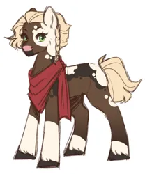 Size: 882x1060 | Tagged: safe, artist:ghost-whisper03, derpibooru import, oc, unofficial characters only, earth pony, pony, clothes, coat markings, female, image, mare, offspring, parent:applejack, parent:trouble shoes, parent:troubleshoes clyde, parents:troublejack, png, scarf, simple background, solo, unshorn fetlocks, white background