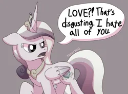 Size: 1471x1080 | Tagged: safe, artist:fruiitypieq, artist:shycookieq, derpibooru import, princess cadance, alicorn, pony, discorded, female, image, png, simple background, solo, speech bubble