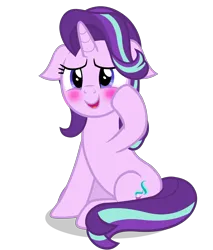 Size: 4600x5410 | Tagged: safe, artist:duskyzombie, derpibooru import, starlight glimmer, pony, unicorn, absurd resolution, blushing, cute, female, floppy ears, glimmerbetes, image, mare, png, raised hoof, simple background, sitting, solo, transparent background, vector