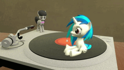 Size: 1280x720 | Tagged: safe, artist:fuzeamateursfm, derpibooru import, octavia melody, vinyl scratch, earth pony, pony, unicorn, 3d, animated, dead or alive, image, loop, music, octavia is not amused, record, source filmmaker, spinning, turntable, turntable pony, unamused, webm, you spin me right round