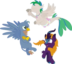 Size: 1920x1699 | Tagged: safe, artist:alexdti, derpibooru import, oc, oc:brainstorm (alexdti), oc:purple creativity, oc:star logic, gryphon, hippogriff, kirin, seapony (g4), eyes closed, griffonized, hippogriffied, image, kirinified, open mouth, open smile, png, seaponified, simple background, smiling, species swap, transformation, transparent background