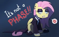 Size: 1200x757 | Tagged: safe, artist:talimingi, derpibooru import, fluttershy, pegasus, pony, cross-popping veins, emanata, fluttergoth, fluttershy is not amused, image, implied posey shy, it's not a phase, jpeg, pictogram, solo, speech bubble, unamused