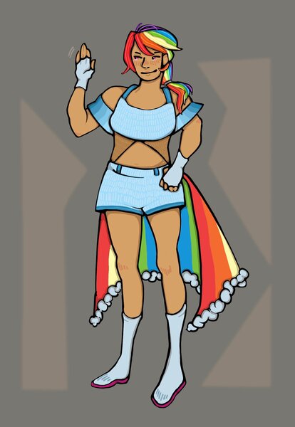 Size: 1479x2143 | Tagged: safe, artist:breakspunge, derpibooru import, rainbow dash, human, female, humanized, image, jpeg, midriff, solo