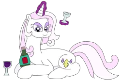 Size: 2834x1917 | Tagged: safe, artist:supahdonarudo, derpibooru import, fleur-de-lis, unicorn, alcohol, bottle, glass, image, levitation, lying down, magic, png, prone, redraw, simple background, telekinesis, transparent background, wine, wine bottle, wine glass