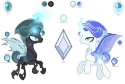 Size: 2904x1953 | Tagged: safe, artist:harmonyvitality-yt, derpibooru import, changeling queen oc, oc, unofficial characters only, changedling, changeling, changeling queen, base used, changedling oc, changeling oc, duo, female, glow, glowing horn, horn, image, male, parent:queen chrysalis, png, simple background, transparent background
