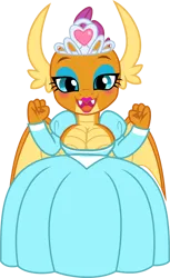 Size: 2512x4096 | Tagged: suggestive, derpibooru import, smolder, anthro, dragon, big breasts, blue eyes, breasts, busty smolder, cleavage, clothes, cute, dragon wings, dragoness, dress, eyelashes, eyeshadow, fanart, female, horns, huge breasts, image, jewelry, lipstick, lizard breasts, looking at you, makeup, open mouth, open smile, png, princess dress, princess smolder, sexy, show accurate, simple background, smiling, smiling at you, smolder also dresses in style, smolderbetes, solo, solo female, stupid sexy smolder, tiara, transparent background, vector, wings