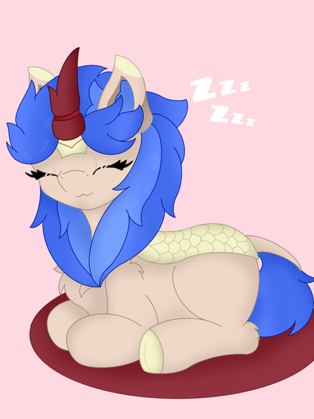 Size: 985x1314 | Tagged: safe, artist:sodapop sprays, derpibooru import, oc, oc:cobalt flame, unofficial characters only, kirin, chest fluff, ear fluff, image, lying down, png, ponyloaf, prone, sleeping, solo