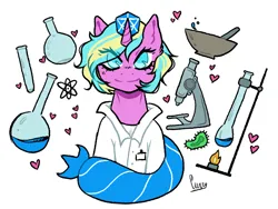 Size: 1018x767 | Tagged: safe, derpibooru import, oc, unofficial characters only, anthro, earth pony, original species, pony, unicorn, image, microscope, png, simple background, solo, test tube, white background