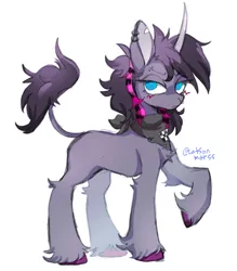 Size: 1480x1689 | Tagged: safe, artist:catsonmarss, artist:picklescatt, derpibooru import, oleander (tfh), classical unicorn, unicorn, them's fightin' herds, alternate hairstyle, bandana, chest fluff, cloven hooves, community related, doodle, ear piercing, earring, female, frown, image, jewelry, jpeg, leonine tail, looking at you, neckerchief, no pupils, nose piercing, nose ring, piercing, punk, raised hoof, simple background, solo, unshorn fetlocks, white background