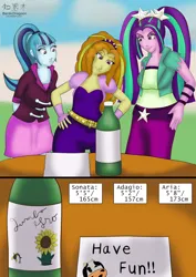 Size: 1240x1754 | Tagged: safe, artist:bardicdragoon, derpibooru import, adagio dazzle, aria blaze, sonata dusk, human, equestria girls, adagio dazzla, growth drive, image, png, the dazzlings