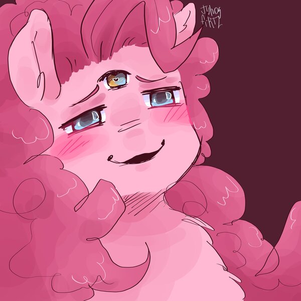 Size: 2048x2048 | Tagged: safe, artist:dmitrymemovznok, derpibooru import, pinkie pie, earth pony, pony, blushing, bust, chest fluff, image, jpeg, smiling, solo, third eye