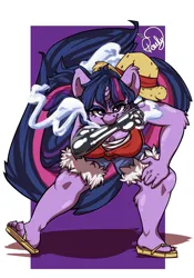 Size: 1434x2048 | Tagged: safe, artist:peachykireen, derpibooru import, twilight sparkle, anthro, unicorn, breasts, busoshoku haki, cleavage, clothes, cosplay, costume, crossover, female, fighting stance, gear fourth, haki, hat, image, jpeg, monkey d. luffy, one piece, pose, sandals, sarashi, shorts, solo, steam, straw hat, toes