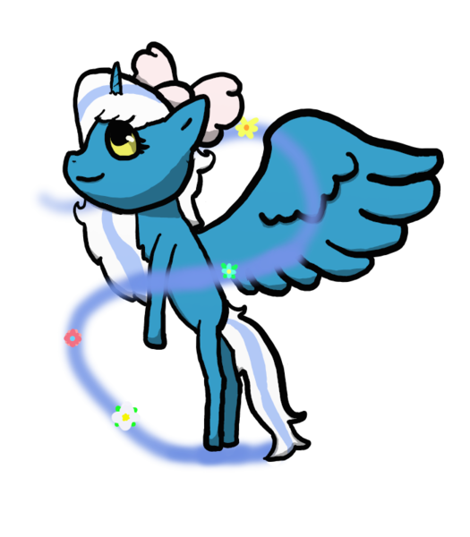 Size: 700x800 | Tagged: safe, artist:kizibe, derpibooru import, oc, oc:fleurbelle, unofficial characters only, alicorn, pony, alicorn oc, bow, female, flower, hair bow, horn, image, mare, png, simple background, solo, transparent background, wings, yellow eyes