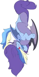 Size: 1398x2750 | Tagged: safe, artist:beardie, derpibooru import, oc, oc:amelia valkyria, oc:deliha valkyria, bat pony, bat pony oc, bat wings, cuddling, ear piercing, earring, female, image, jewelry, mother and child, mother and daughter, piercing, png, upside down, wings