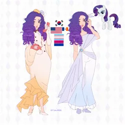 Size: 2048x2048 | Tagged: safe, alternate version, artist:cryweas, derpibooru import, rarity, human, pony, unicorn, alternate hairstyle, american flag, asian, bisexual pride flag, bracelet, choker, clothes, dress, evening gloves, eyeshadow, female, flag, gloves, hat, high heels, humanized, image, jewelry, jpeg, korean, lipstick, long gloves, makeup, mare, moon runes, phone, pride, pride flag, reference sheet, ring, shoes, socks, solo, south korea, stockings, thigh highs, trans female, transgender, transgender pride flag