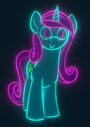 Size: 634x897 | Tagged: safe, artist:skookz, derpibooru import, oc, oc:ultra violet, unofficial characters only, pony, unicorn, dark background, female, glow, happy, image, looking at you, mare, neon, png, solo