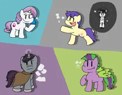 Size: 966x748 | Tagged: safe, artist:dewott2501, derpibooru import, idw, potion nova, shadow lock, spike, star dancer, ponified, earth pony, pegasus, pony, unicorn, my little pony: pony life, my little pony: the manga, derpibooru exclusive, image, pixelated, png, ponified spike, simple background, space, space pony, species swap