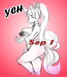 Size: 1024x1170 | Tagged: suggestive, artist:kyriamask, derpibooru import, oc, oc:sunshine red, anthro, pony, anthro oc, bra, breasts, clothes, commission, female, image, jpeg, looking at you, ponytail, sketch, skirt, solo, solo female, underwear, your character here