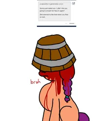 Size: 3023x3351 | Tagged: semi-grimdark, artist:professorventurer, derpibooru import, sunny starscout, earth pony, pony, series:ask pippamena, blood, braid, braided ponytail, bruh, bucket, female, frown, g5, image, mare, not dead, png, ponytail, this did not end well