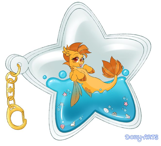 Size: 2000x1810 | Tagged: safe, artist:dozyarts, derpibooru import, oc, oc:peach harvest, seapony (g4), image, keychain, png, simple background, solo, white background