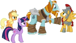 Size: 1192x671 | Tagged: safe, artist:pascalmulokozi2, derpibooru import, edit, edited screencap, screencap, applejack, flash magnus, rockhoof, twilight sparkle, twilight sparkle (alicorn), alicorn, earth pony, pegasus, pony, a rockhoof and a hard place, background removed, female, image, male, mare, not a vector, png, simple background, stallion, transparent background