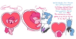 Size: 987x500 | Tagged: safe, artist:dsstoner, derpibooru import, fancypants, pinkie pie, earth pony, pony, unicorn, comic:pinkiepants!, bipedal, comic, dialogue, female, heart, hearts and hooves day, holiday, image, kiss on the lips, kissing, male, pinkiepants, png, shipping, straight