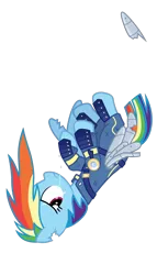Size: 4167x7292 | Tagged: safe, alternate version, artist:gypsykumquat, derpibooru import, rainbow dash, pegasus, pony, the cutie re-mark, .svg available, absurd resolution, alternate timeline, amputee, apocalypse, apocalypse dash, artificial wings, augmented, crying, crystal war timeline, falling, female, image, looking back, mare, png, prosthetic limb, prosthetic wing, prosthetics, show accurate, show accurate clothing, simple background, solo, teary eyes, transparent background, vector, wings