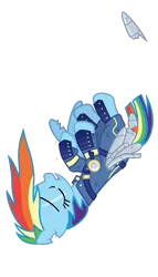 Size: 4167x7292 | Tagged: safe, alternate version, artist:gypsykumquat, derpibooru import, rainbow dash, pegasus, pony, the cutie re-mark, .svg available, absurd resolution, alternate timeline, amputee, apocalypse, apocalypse dash, artificial wings, augmented, crying, crystal war timeline, eyes closed, falling, female, image, mare, png, prosthetic limb, prosthetic wing, prosthetics, show accurate, show accurate clothing, simple background, solo, teary eyes, transparent background, vector, wings
