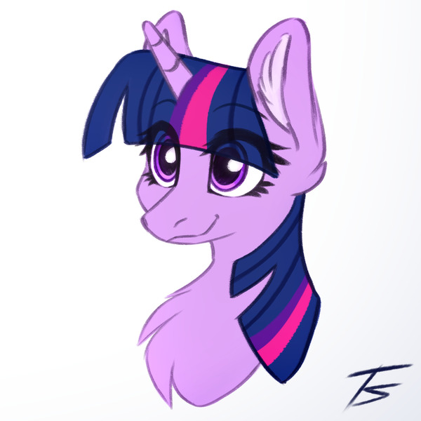 Size: 1920x1920 | Tagged: safe, artist:thefunnysmile, derpibooru import, twilight sparkle, pony, unicorn, bust, chest fluff, ear fluff, image, jpeg, portrait, simple background, smiling, solo, white background