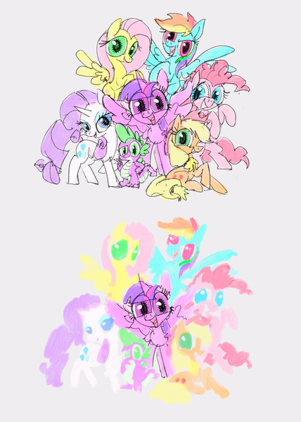 Size: 3128x4385 | Tagged: safe, artist:ja0822ck, derpibooru import, applejack, fluttershy, pinkie pie, rainbow dash, rarity, spike, twilight sparkle, twilight sparkle (alicorn), alicorn, dragon, earth pony, pegasus, pony, unicorn, female, image, jpeg, male, mane seven, mane six, mare