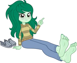 Size: 5001x4107 | Tagged: suggestive, artist:n0kkun, derpibooru import, wallflower blush, equestria girls, equestria girls series, forgotten friendship, blushing, clothes, feet, fetish, foot fetish, foot focus, freckles, image, looking at you, nails, png, shoes, show accurate, simple background, smiling, soles, solo, transparent background, vector