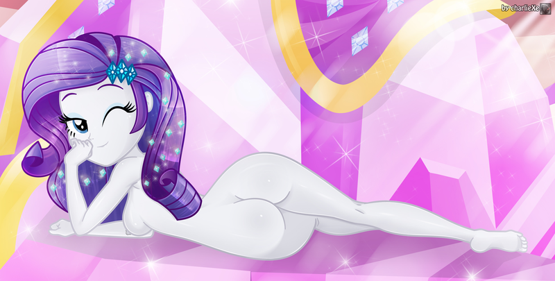 Size: 3258x1651 | Tagged: questionable, artist:charliexe, banned from derpibooru, rarity, equestria girls, equestria girls series, the other side, ass, breasts, butt, complete nudity, eyebrows, eyeshadow, feet, female, image, jewelry, looking at you, looking back, looking back at you, lying down, makeup, nipples, nudity, one eye closed, paywalled alternate version, png, rearity, side, smiling, smiling at you, solo, solo female, sultry pose, wink, winking at you