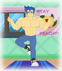 Size: 3500x4000 | Tagged: safe, alternate version, artist:musclecreationist, derpibooru import, flash sentry, human, equestria girls, abs, clothes, flex sentry, high res, image, male, male nipples, muscles, muscular male, nipples, nudity, partial nudity, png, solo, topless, yoga