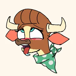 Size: 600x600 | Tagged: safe, derpibooru import, cow, them's fightin' herds, ahegao, bandana, banned from foenum, community related, drool, eyes rolling back, female, image, madison (tfh), one eye closed, open mouth, png, tongue out