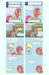 Size: 4128x6300 | Tagged: safe, artist:jake heritagu, derpibooru import, derpy hooves, lyra heartstrings, scootaloo, oc, pegasus, pony, comic:ask motherly scootaloo, comic:out of work derpy, animated, clothes, comic, cute, female, flustered, gif, hoodie, image, mare, motherly scootaloo, my little pony, tumblr