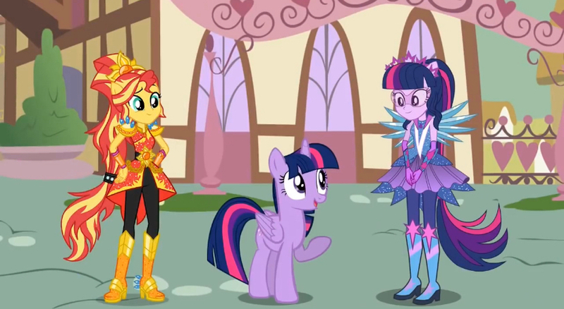 Size: 828x453 | Tagged: artist needed, safe, derpibooru import, sci-twi, sunset shimmer, twilight sparkle, equestria girls, boots, clothes, crystal guardian, high heel boots, image, jpeg, shoes