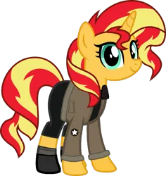 Size: 869x920 | Tagged: safe, artist:edy_january, derpibooru import, edit, vector edit, sunset shimmer, ponified, pony, unicorn, boots, chicago, clothes, girls und panzer, image, jacket, marine, marines, military, military uniform, model, pants, png, saunders, shirt, shoes, short pants, simple background, socks, solo, stockings, t-shirt, thigh highs, transparent background, uniform, united states, vector
