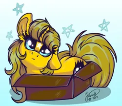 Size: 1920x1669 | Tagged: safe, artist:julunis14, derpibooru import, oc, unofficial characters only, pony, unicorn, box, gradient background, horn, if i fits i sits, image, jpeg, one ear down, pony in a box, solo, unicorn oc