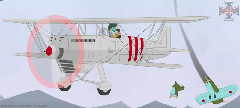 Size: 2800x1259 | Tagged: safe, artist:blued_cross31, derpibooru import, oc, oc:pencil pusher, unofficial characters only, earth pony, pony, biplane, dogfight, earth pony oc, image, japan, plane, png, sky, soviet union, world war ii