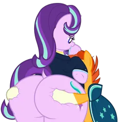 Size: 5487x5675 | Tagged: suggestive, artist:duskyzombie, derpibooru import, starlight glimmer, sunburst, pony, unicorn, absurd resolution, belly, bipedal, bottom heavy, bowtie, butt, butt grab, butt touch, butthug, chubby, chubby glimmer, cloak, clothes, cute, eyes closed, female, glimmer glutes, glimmerbetes, grope, hug, image, lidded eyes, male, mare, plot, plump, png, shipping, simple background, smiling, squishy, starburst, straight, suit, sunburst's cloak, the ass was fat, transparent background, vector, wide hips